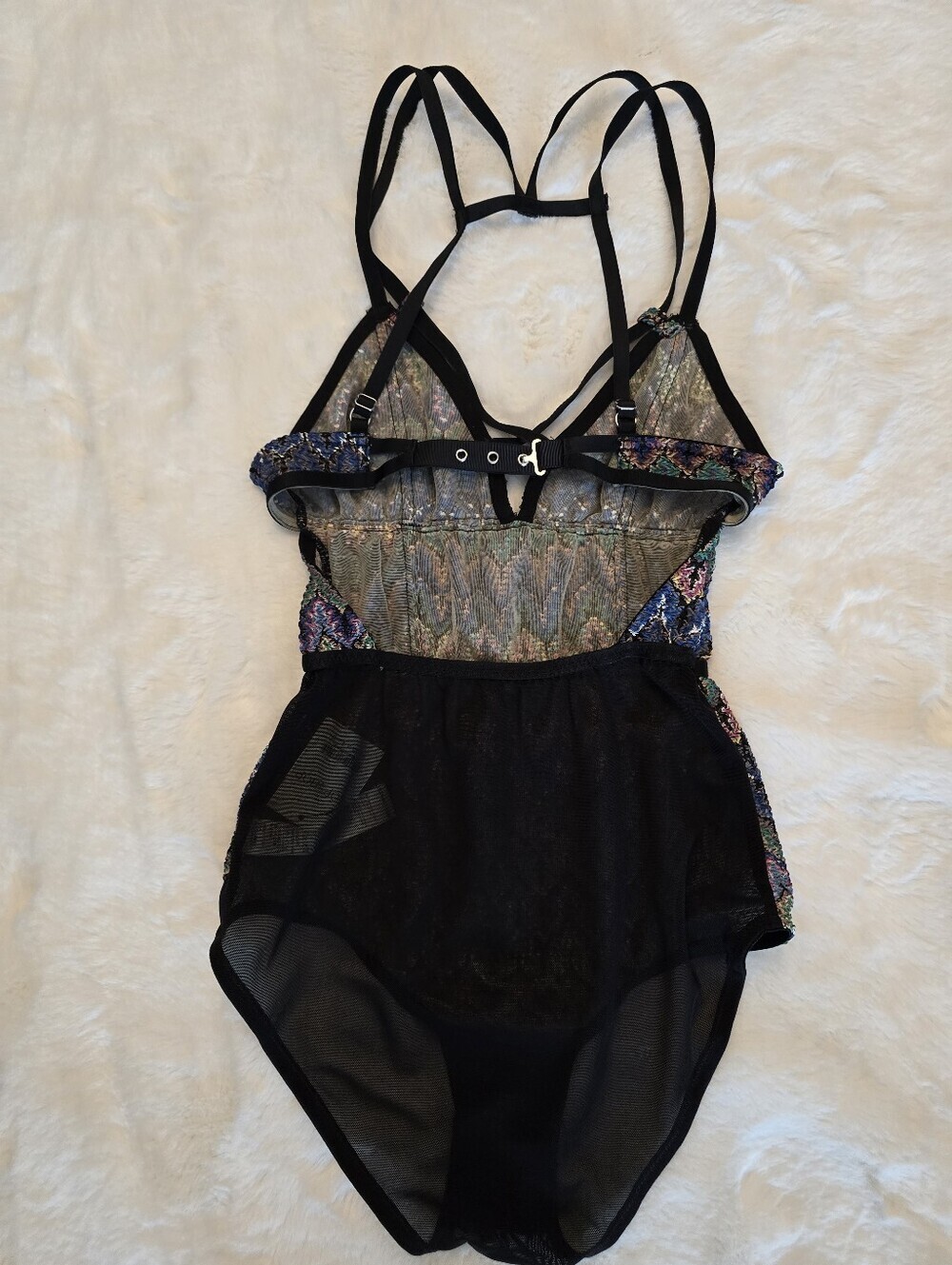 Topshop Multicolor Zigzag Mesh Bodysuit with Black Strappy Trim (NWT) - Picture 6 of 13